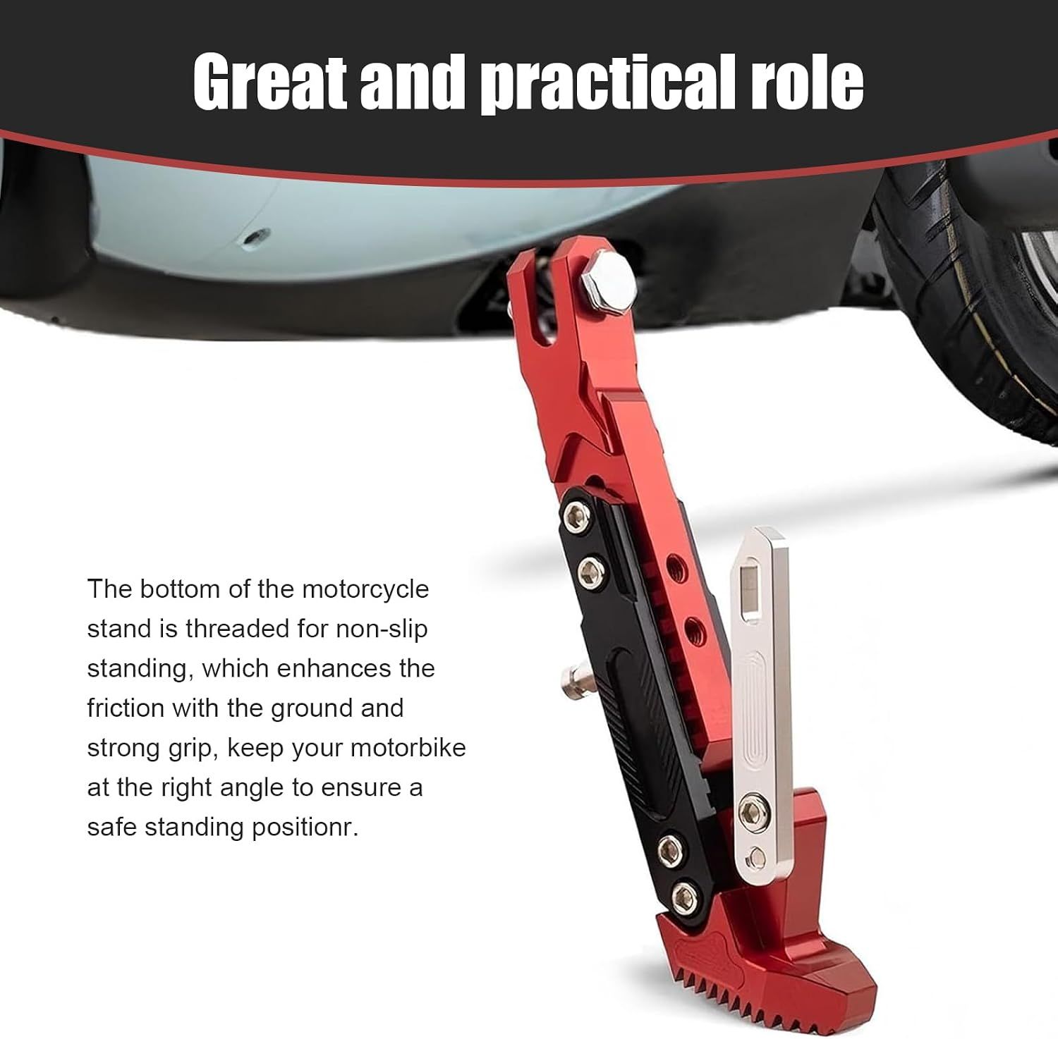 Motorcycle Kickstand, Anti-slip Height Adjustable Side Stand, Cool Anti-rust Modified Parking Foot Support, Universal Exterior Accessory for Scooter โ image 6