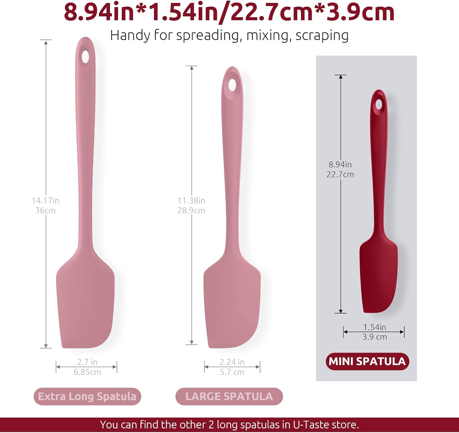 Small Mini Silicone Spatula: 9×2inch 600ºF Heat-Resistant Food-Grade Jar Scraper (Red) and 8in Kitchen Plating Tweezer: 18/8 Stainless Steel Food-Grade Metal — image 2