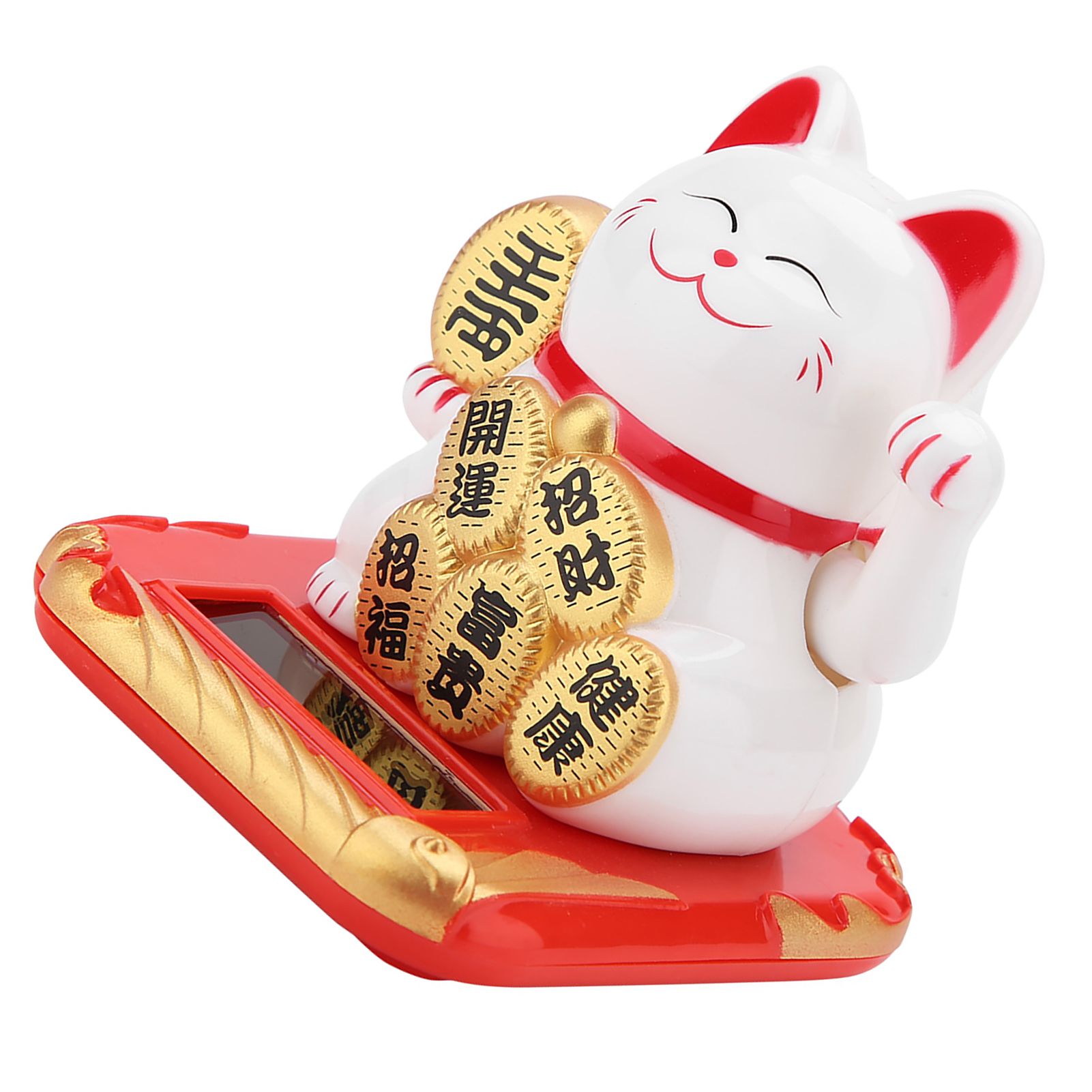Solar Powered Welcoming Cat Adorable Waving Beckoning Fortune Lucky Cat Home Car Decor(White) — image 6