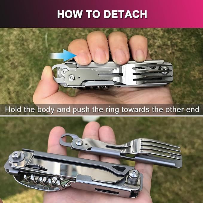 6 in 1 Detachable Camping Utensils Flatware Set, Multifunction Travel Pocket Cutlery Folding Spoon, Fork, Knife, Wine Bottle Can Opener Portable Combo Set โ image 4