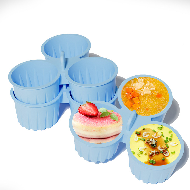 2 Pcs Blue 3-Compartment Silicone Bowl - BPA-Free, Microwave & Air Fryer Safe for Eggs, Baking & Food Storage — image 5