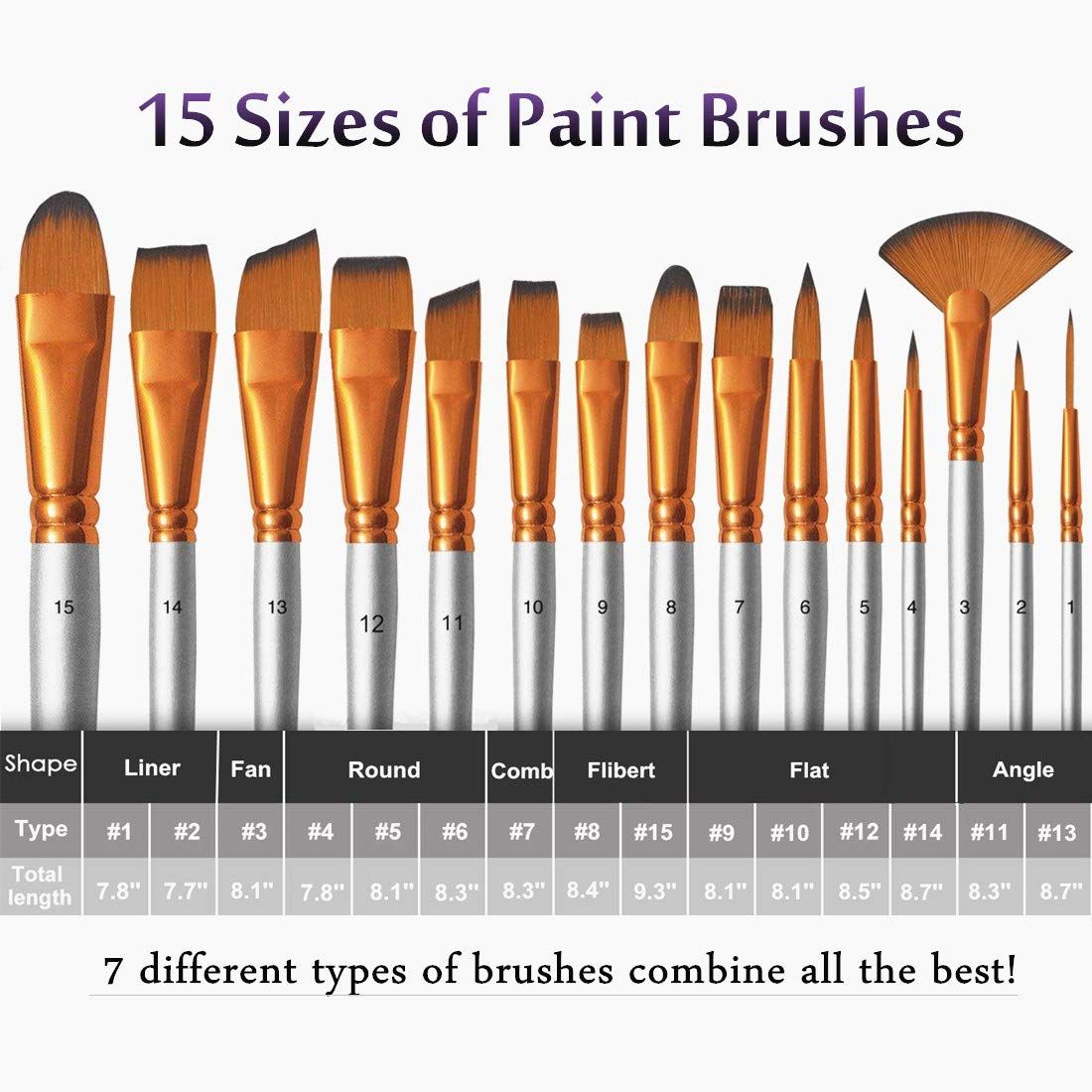 18Pack Oil Paint Brushes Sets Professional - 15 Sizes Brush 1 Standing Organizer 1 Mixing Knife 1 Watercolor Sponge Gray — image 4
