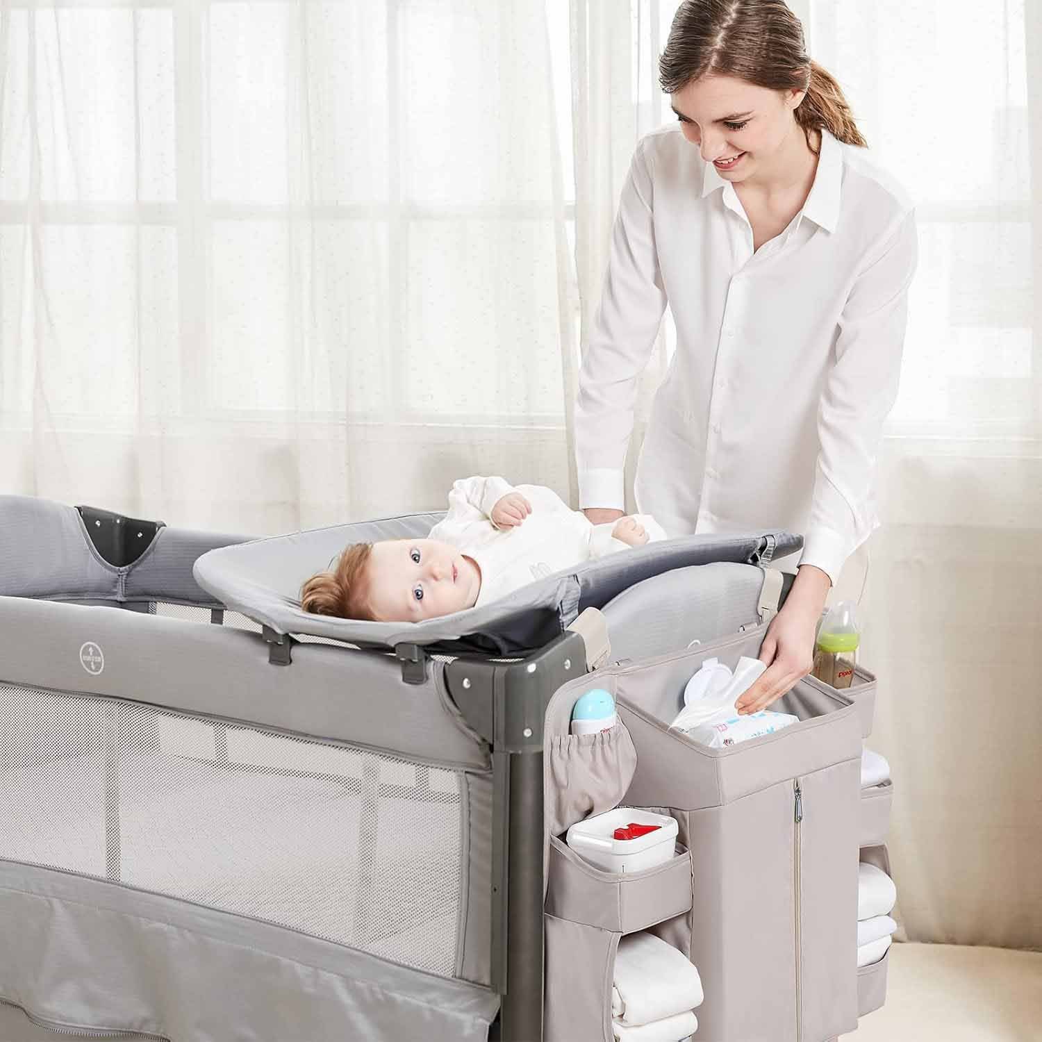 Dark grey Foldable Baby Crib Storage Hanging Bag - Large Capacity Organizer for Cribs and Changing Tables — image 4