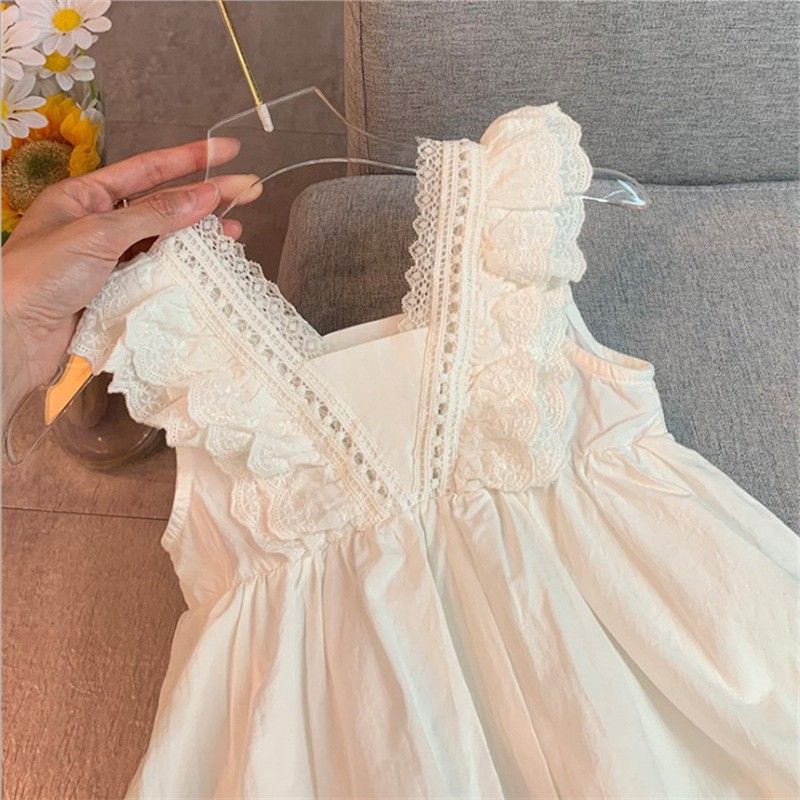 Girls Cotton Suspender Dress Princess Summer White lace skirt 120cm โ image 4