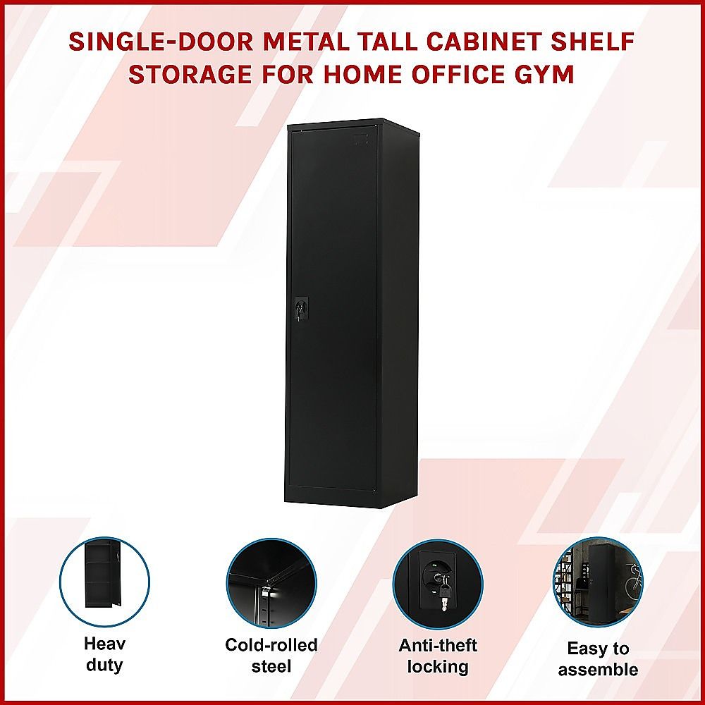Single-Door Metal Tall Cabinet Shelf Storage for Home Office Gym — image 3