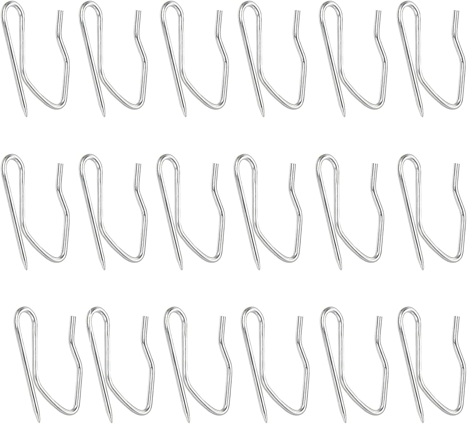 18pcs Metal Curtain Hooks, 1.2 Inch Drapery Pin and Hook for Pleated Drapes, Stainless Steel Door/Window/Shower Curtain, Silver