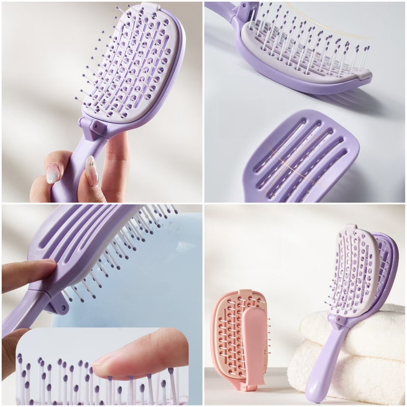 Self-Cleaning Foldable Vent Hair Brush, Portable Detachable Volumizing Scalp Massage Comb—Pink — image 6