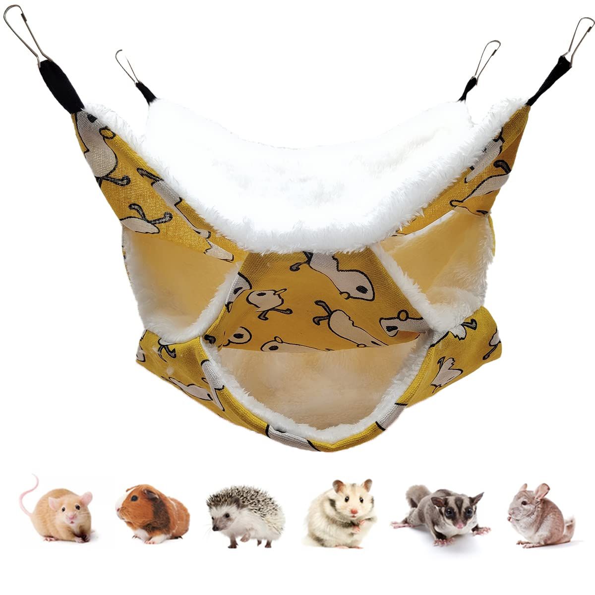 3 Tier Rat Pet Hammocks for Cage,13.7 × 13.7 Inches,Rat beds Hammock Hanging Bunkbed for Small Animals,Kitten,Rat,Parrot(Yellow)