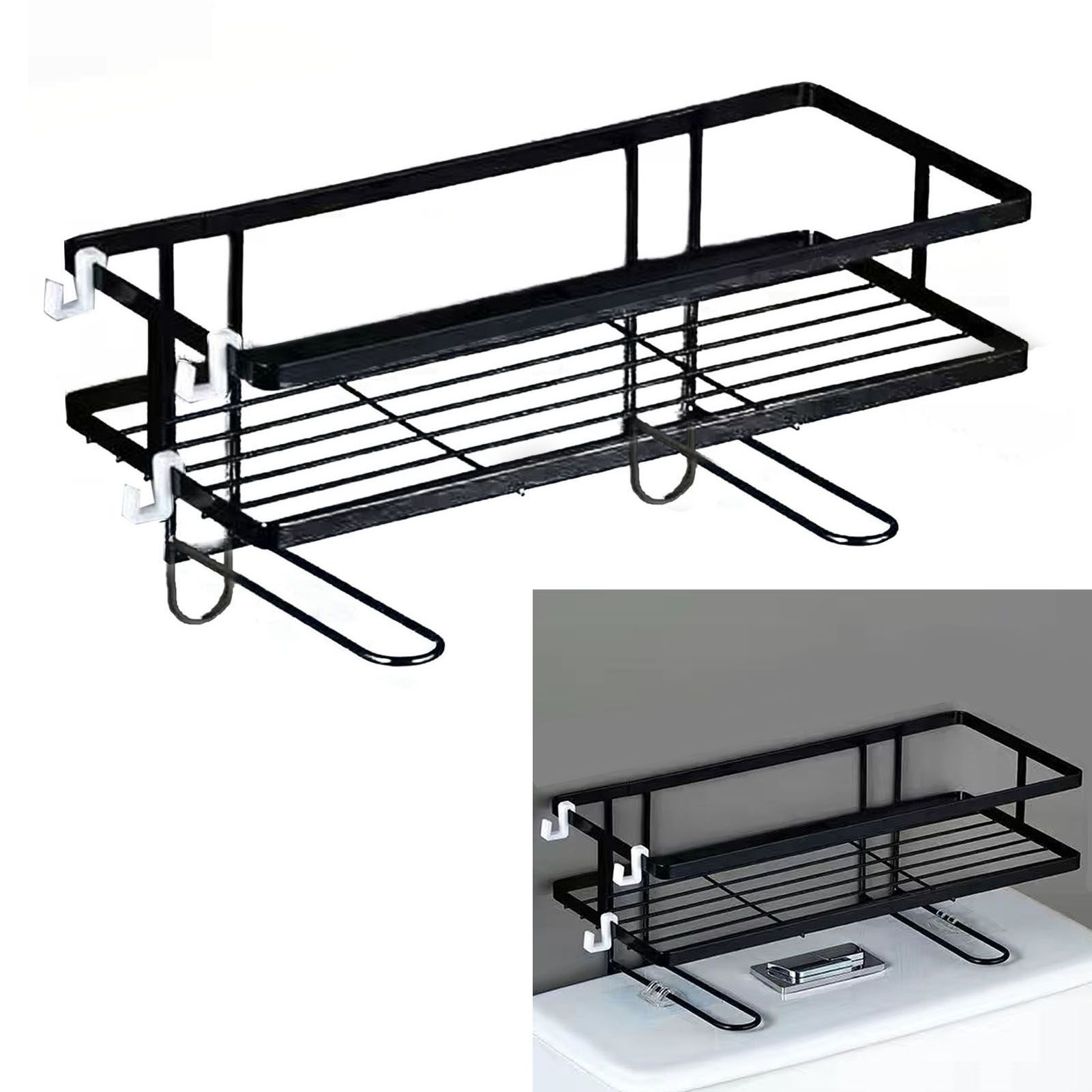 Toilet Shelf Thickening Waterproof Large Capacity Nail Free Installation Iron Over Toilet Bathroom Organizer Single Layer Black โ image 4
