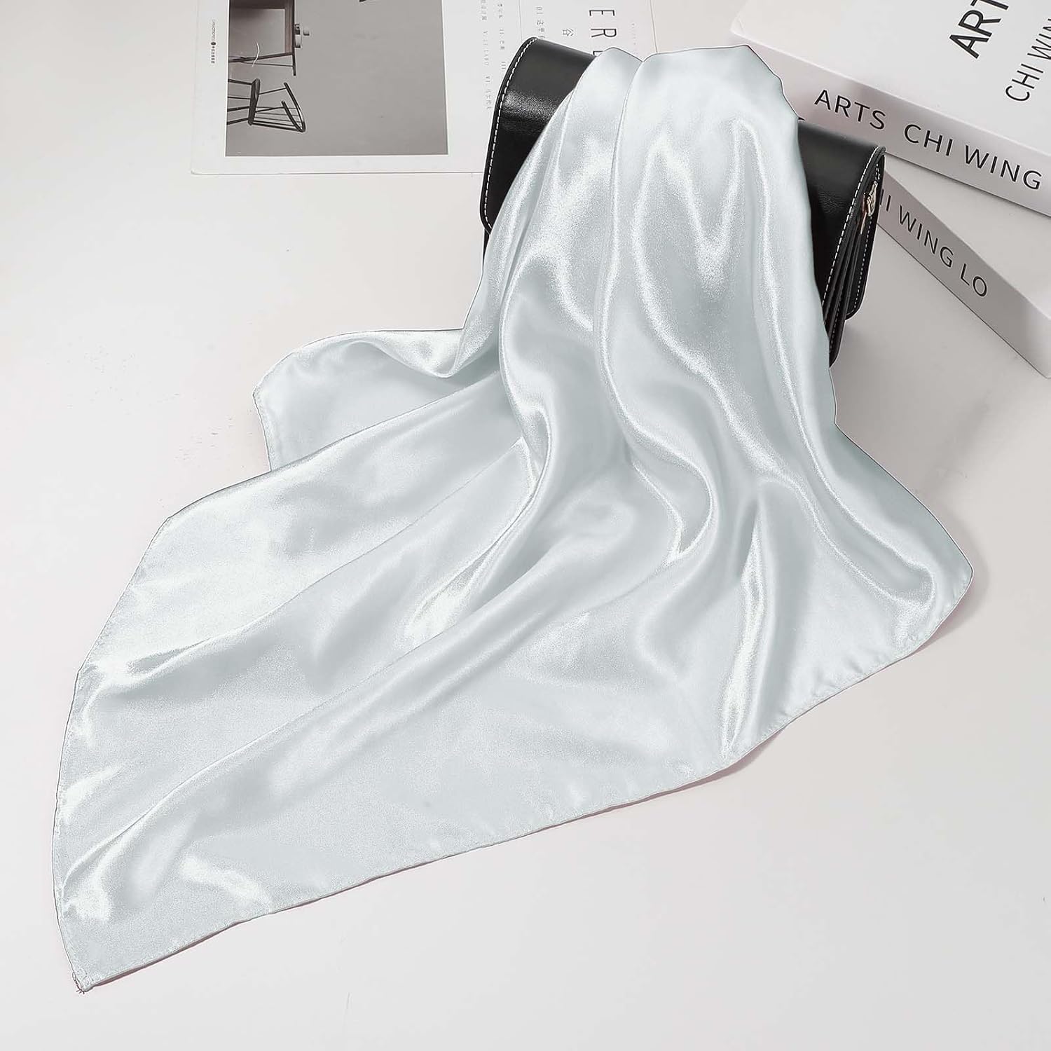Satin Neck Square Scarf for Women Solid Color Silk Purse Scarf Lightweight Fashion Scarves Headband for Hair Handbag โ image 4
