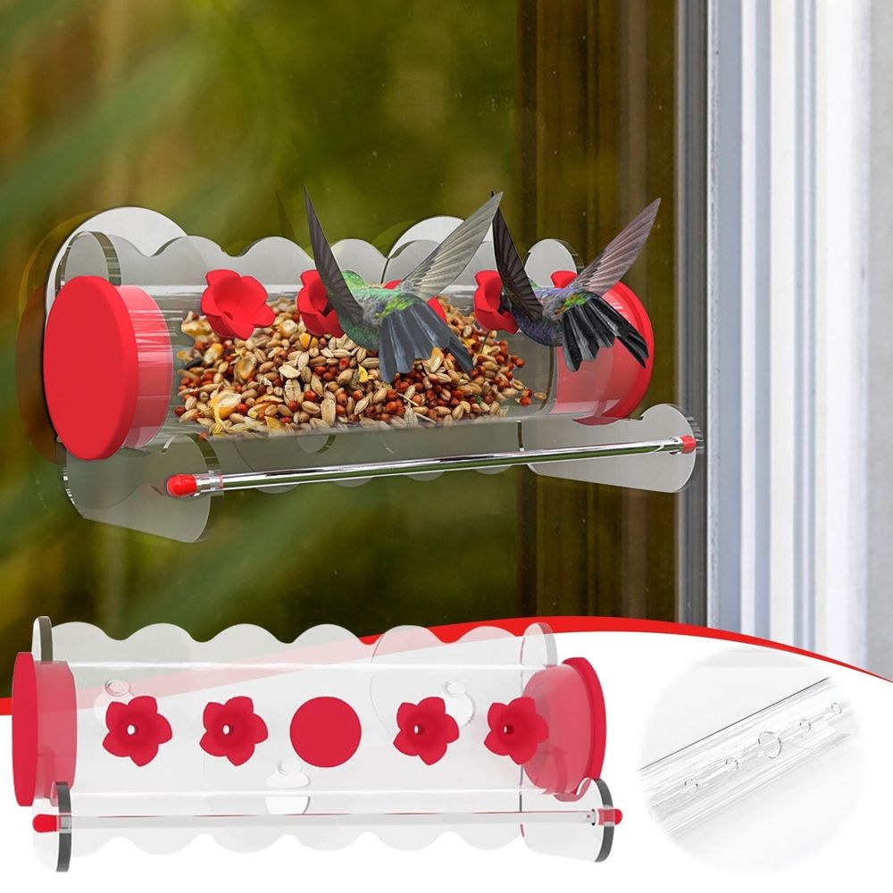 Window Suction Feeder for Hummingbirds - Durable Transparent Bird Feeder for Outdoor Use, Elegant Design, Handcrafted Quality, Easy to Install and Maintain,Red