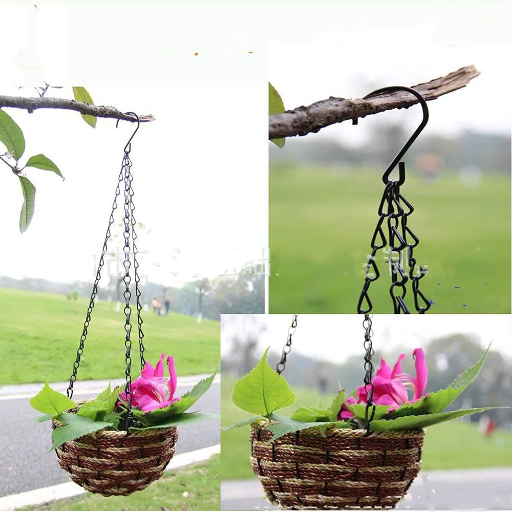 5 Pcs Hanging Chain, Heavy Duty 15.7 Inch Hanging Flower Basket Galvanized Replacement Chain -3Point Garden Plant Hanger (Black) — image 2