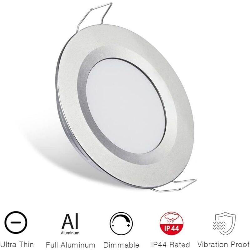 4 × 12V LED Recessed Spotlight Hole 58-65mm 3W 3200K Recessed Ceiling Light for Motorhome Boat Caravan Van Yacht Warm White (Silver Finish) — image 4