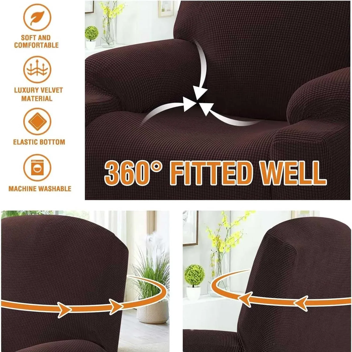 Recliner Slipcover High Stretch Soft Jacquard Fabric with Side Pocket for Standard Power Lift Recliner Brown, Letter A Option โ image 5