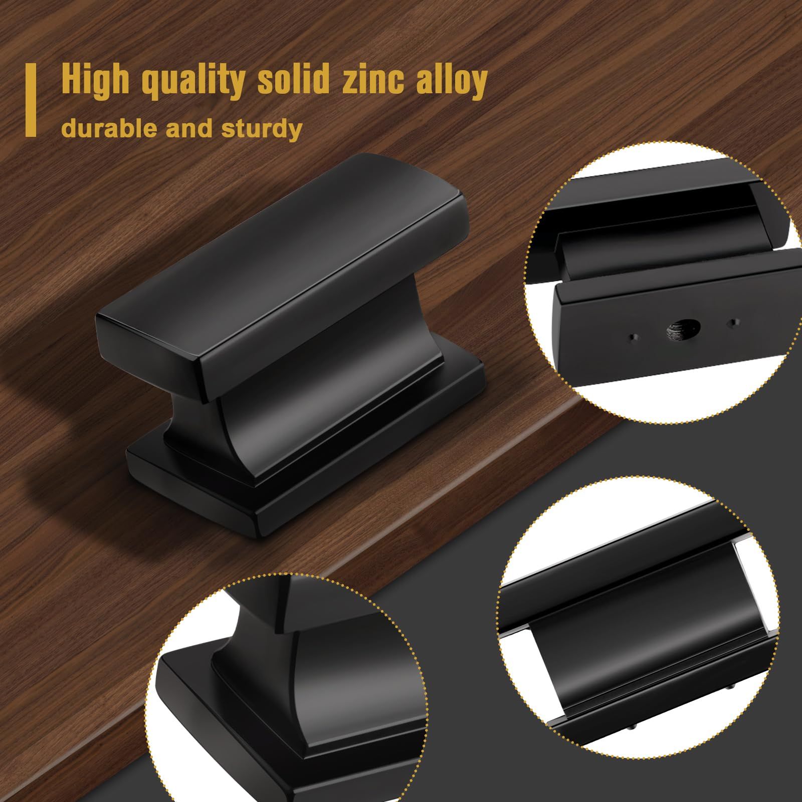2Pack Square Kitchen Cabinet Handles Rectangle Matte Black Cabinet Knobs, Solid Drawer Knobs Bathroom Dresser Knobs — image 3