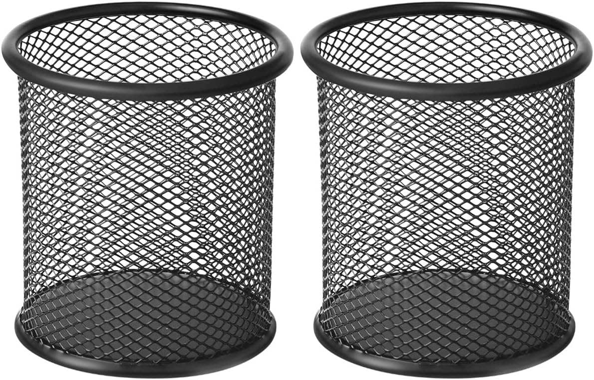 2-pack metal mesh pen holder for desk metal office mesh desktop storage pen holder office supplies - Office accessories and storage products - black