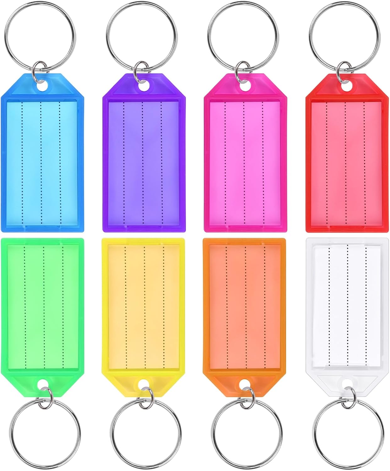 24 PCS Key Tags with Labels, Plastic Key Chain Tags with Transparent Covers and Split Rings for Luggage, Backpacks, Travel, Office, Item Identification