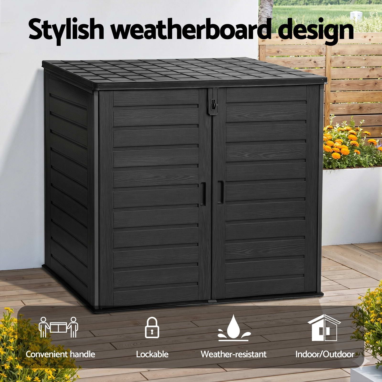 Gardeon Outdoor Storage Box 1170L Container Lockable Cabinet Tool Organizer Shed Black — image 4