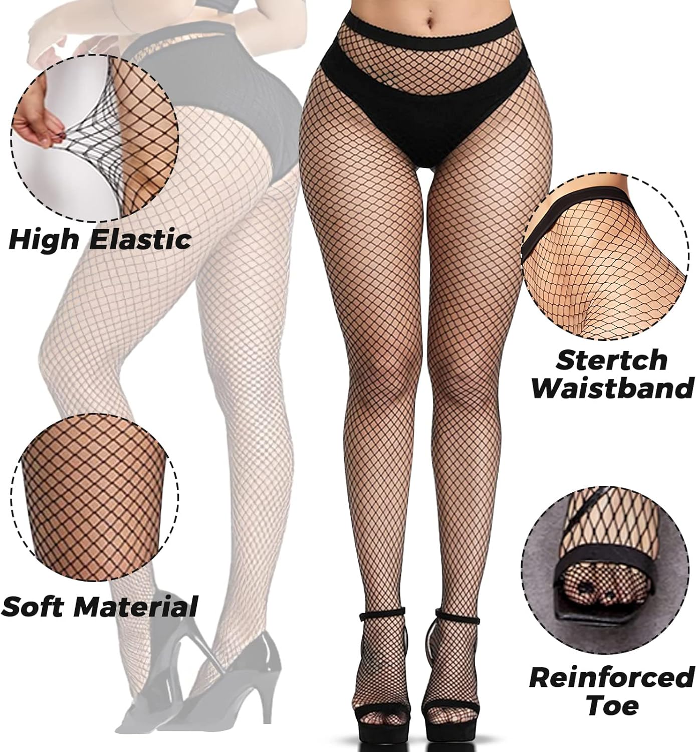 3 PCS Black Fishnet Stockings for Women, Fish Nets Women Tights, Fishnet Tights Ladies Plus Size One Size Fit All โ image 3
