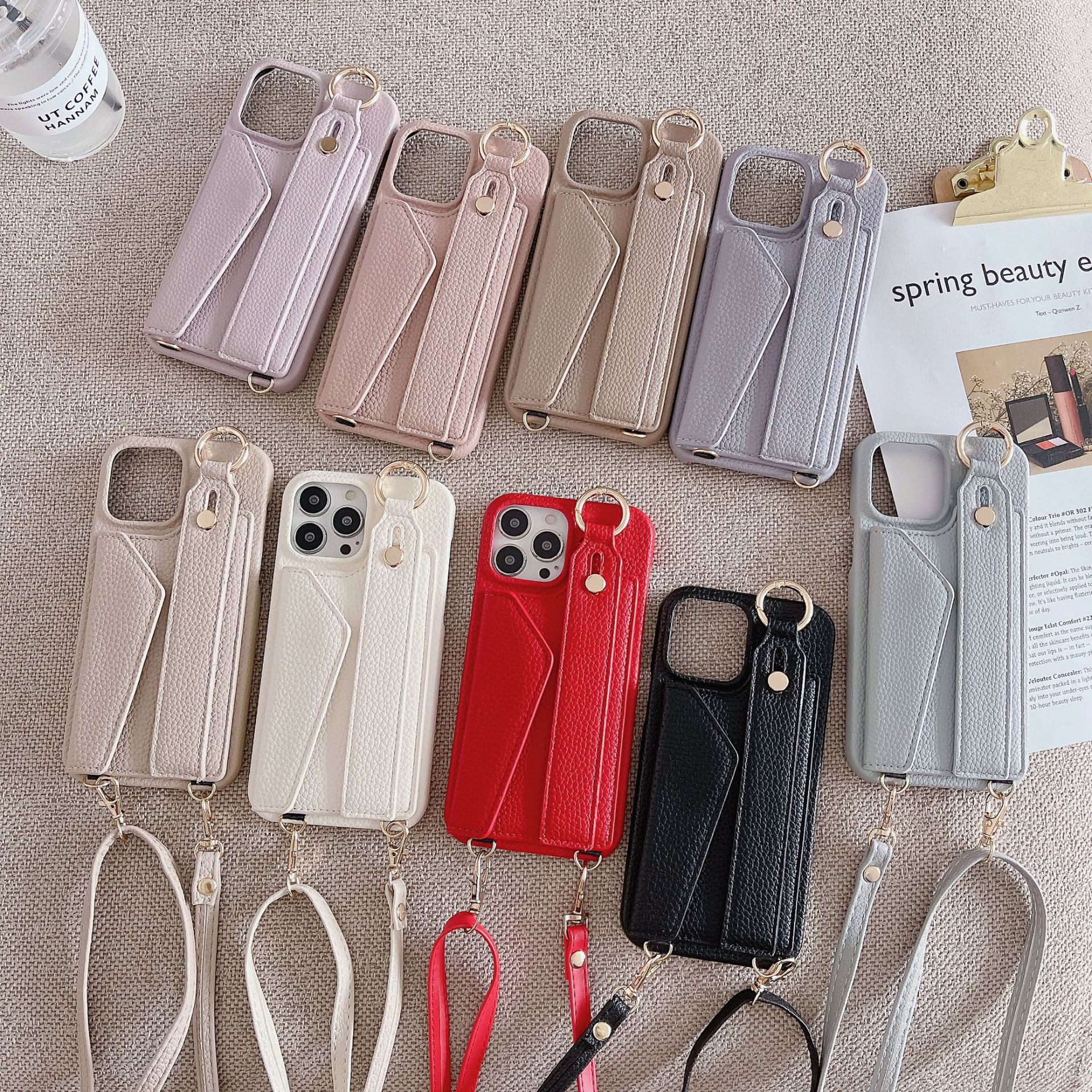 Red Chic PU Leather Crossbody Wallet Case for iPhone 16 - Card Holder with Detachable Strap & Finger Ring Grip โ image 2