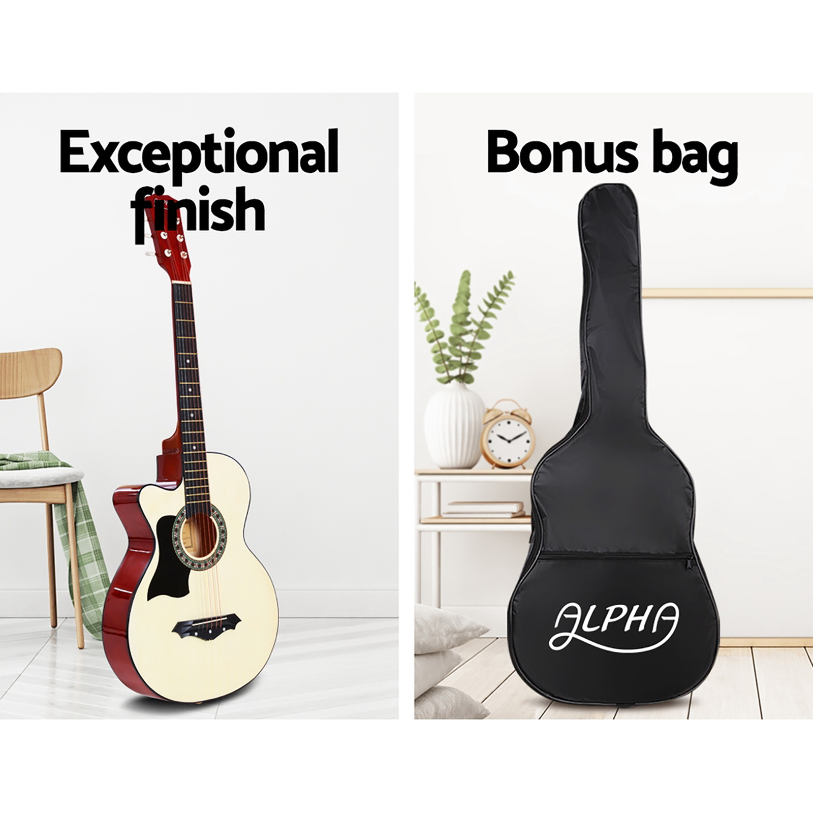 Alpha 38 Inch Acoustic Guitar Wooden Body Steel String w/ Stand Left Handed — image 4
