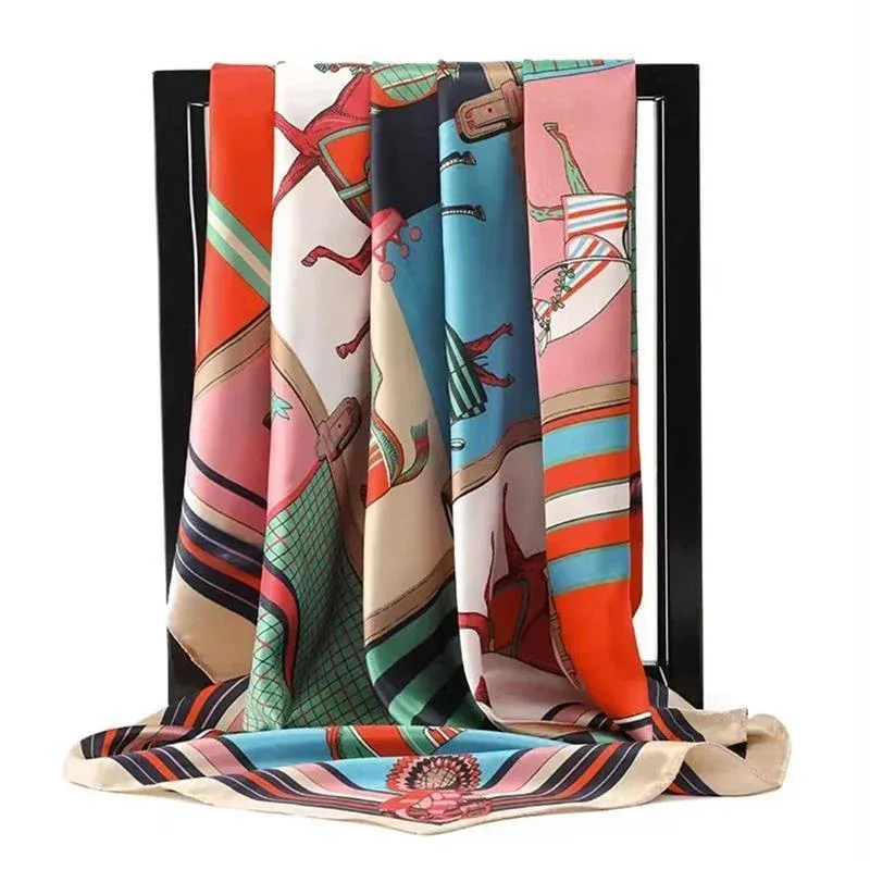 90x90cm Women Silk Satin Wrap Professional Lady Summer Beach Large Square Scarf - Purple โ image 5