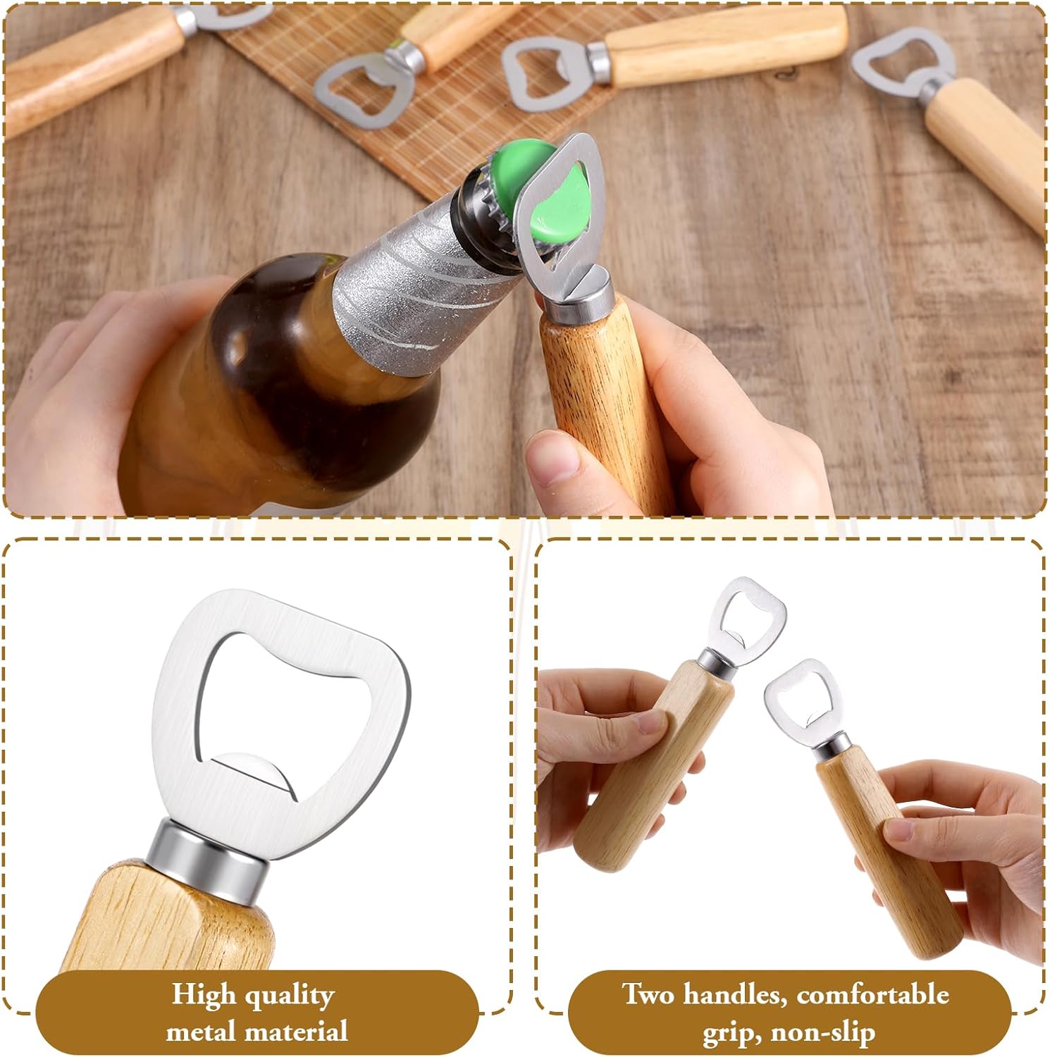 50 PCS Stainless Bottle Opener Bulk Wooden Beer Opener Set, Wood Handheld Heavy Duty Bottle Openers for Bartender Wedding Party Home Kitchen KTV Bar Restaurant — image 3