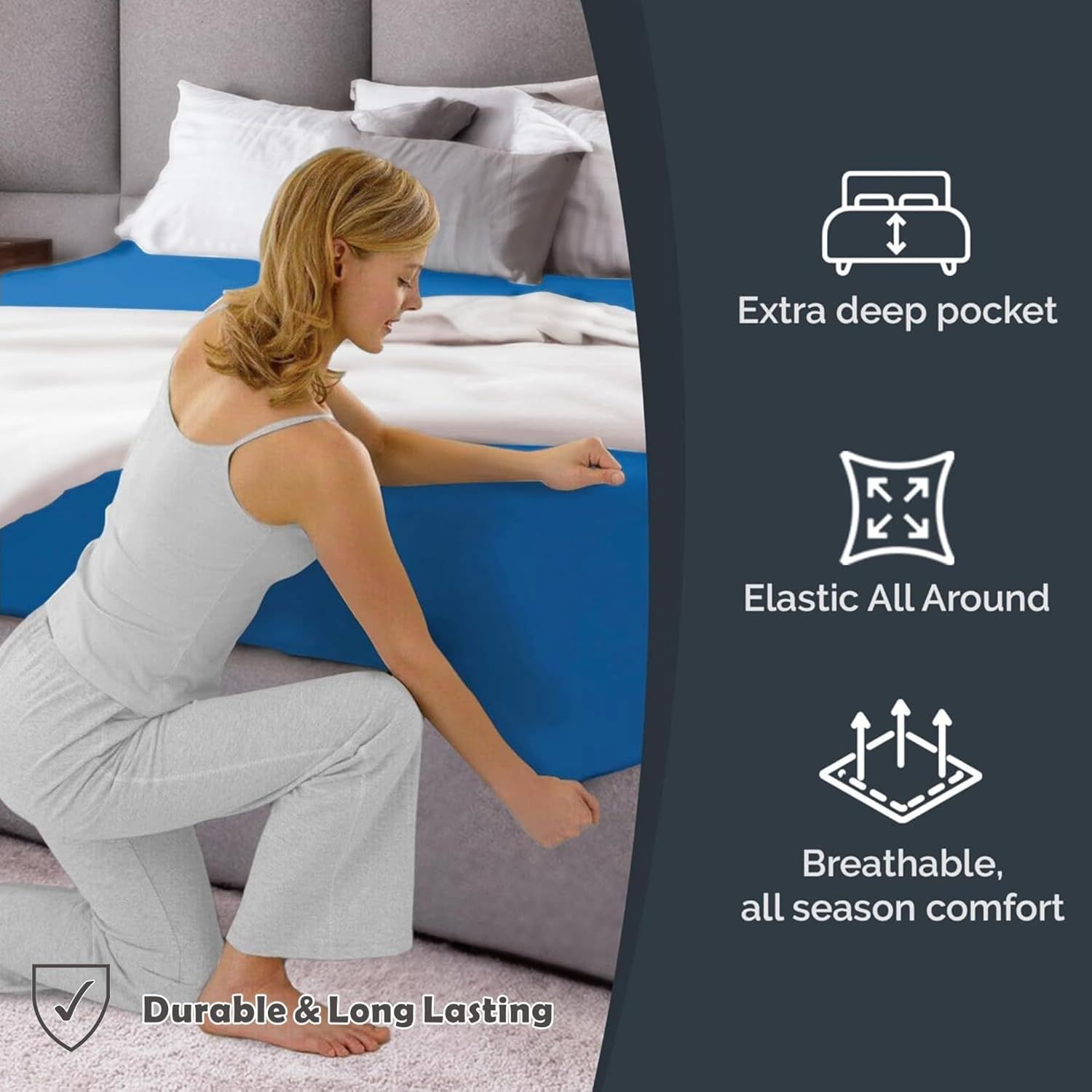 Hotel Quality Fitted Sheet - 1 Piece Fitted Sheet -Breathable Bedding - Wrinkle, Fade, Stain Resistant- 16inch/40cm Deep Pocket Fitted Bed Sheet-Wrinkle and — image 4