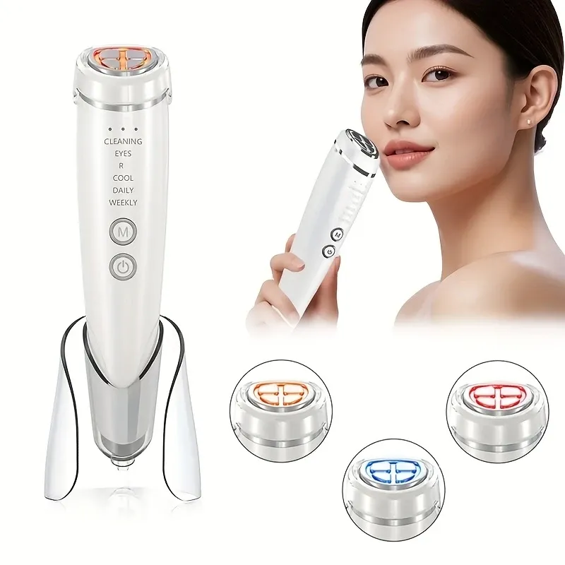 6-in-1 Beauty Device with Hot & Cold Therapy, Red/Blue Light, 3 Intensity Levels & Magnetic Dock. Deep cleansing & firming for daily skincare./RED — image 5