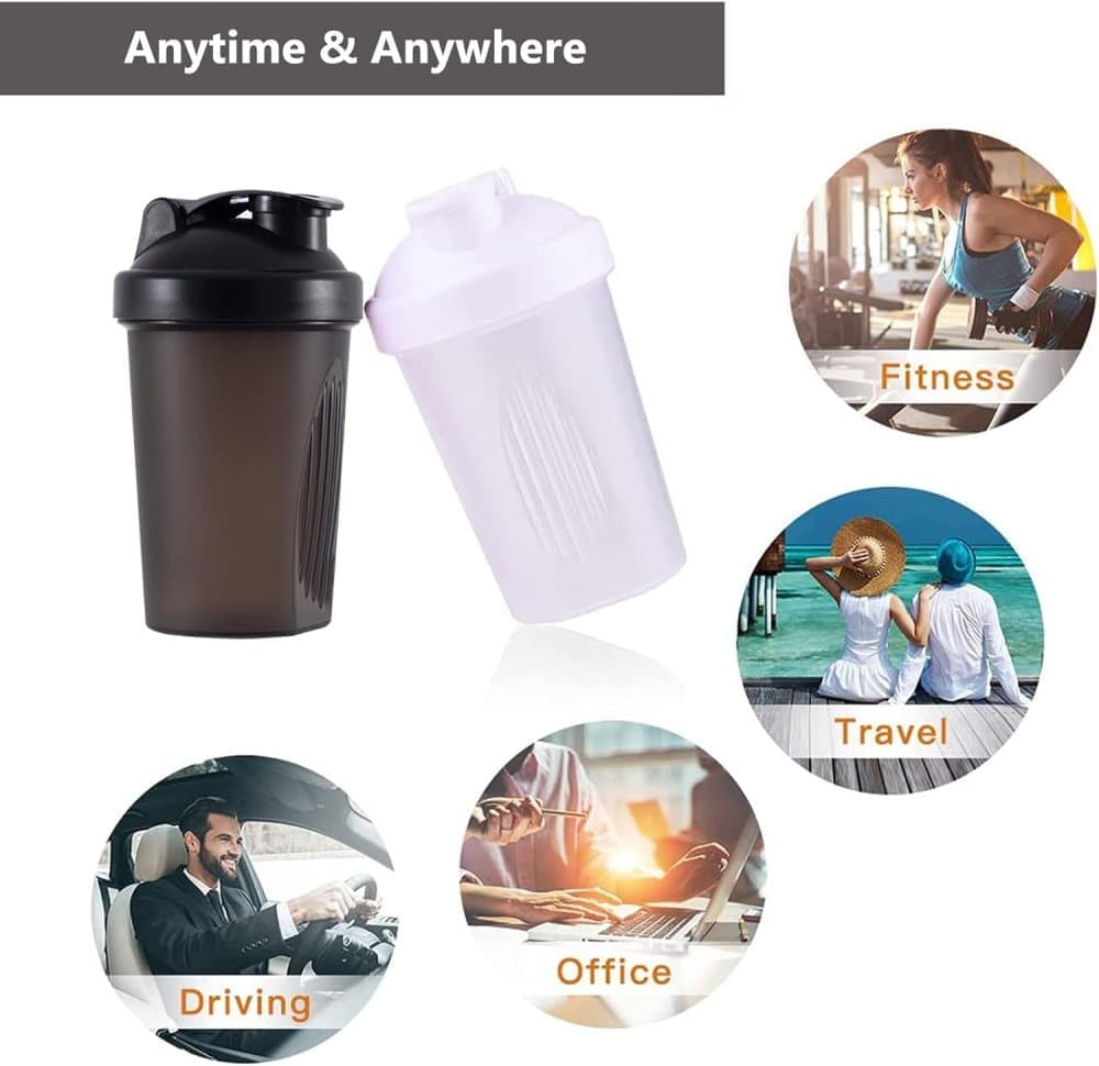 400 ml Protein Shaker, Leak-proof Water Bottle with Stainless Steel Strainer and Measuring Scale, Black — image 5