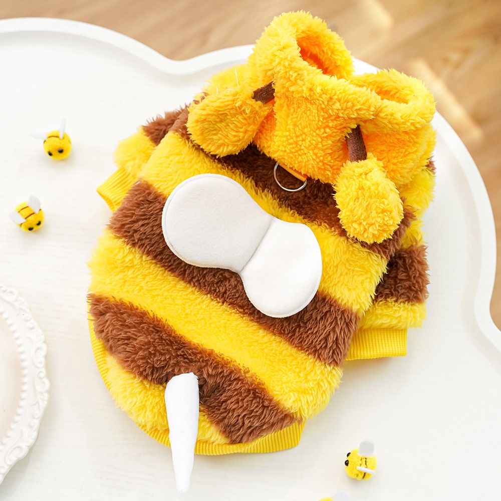 Dog Bee Costume Funny Pet Hoodies for Small Dogs Fleece Puppy Sweatshirt with Winter Chihuahua Clothes Warm Cold Weather Coat Cute Outfit (Yellow bee, S) โ image 2