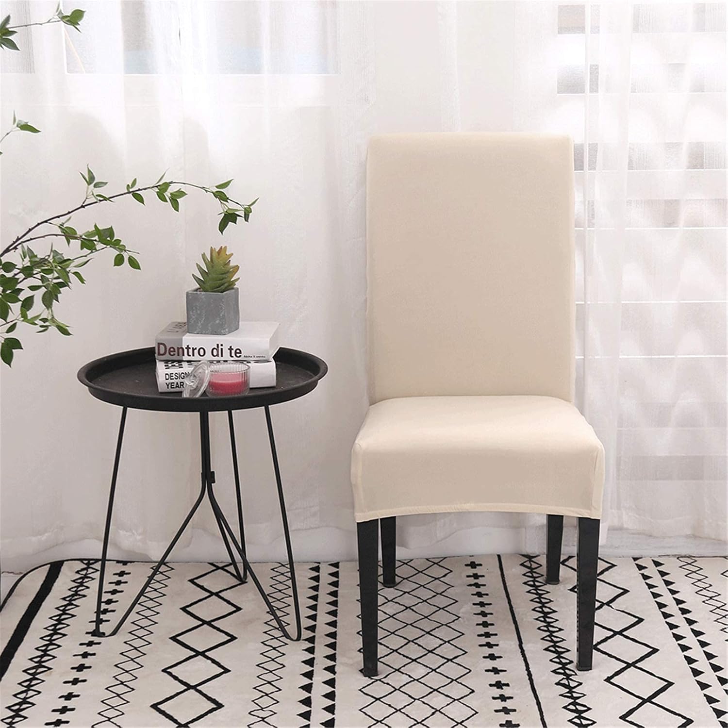 Dining Room Chair Covers, Set of 4 or 6, Stretchy, Removable, Washable, Chair Covers, Decorative Protectors, Seat Covers for Hotel Beige-tfrf Beige 6pcs — image 4
