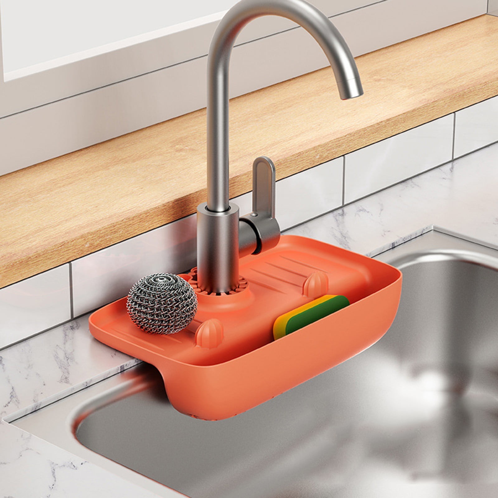 Drain Rack Sink Holder Sink Rack with Drain Basket Kitchen Sink Organizer Storage Rack for Home Kitchen B — image 3