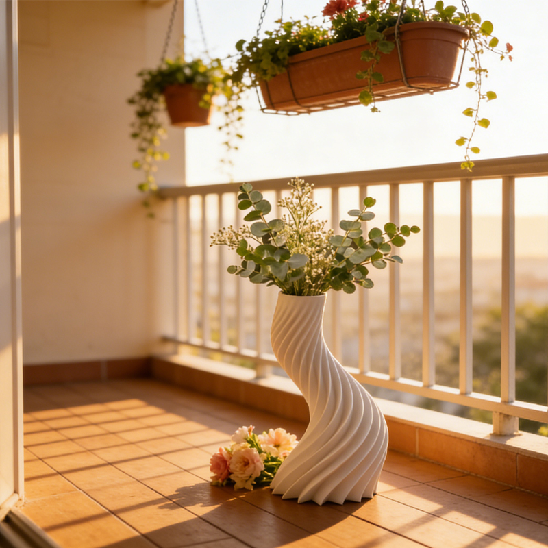 3D-printed spiral striped vase, perfect for small indoor plants, white — image 2