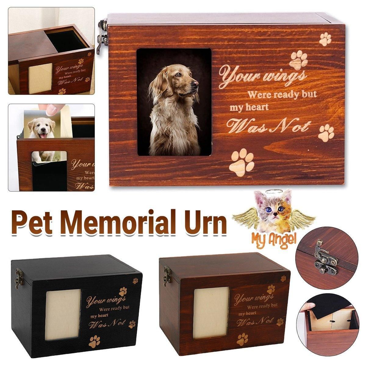 1x Wooden Pet Memorial Urn For Ashes With Photo Frame Cat/Dog Memory Box Keepsak - Black — image 2