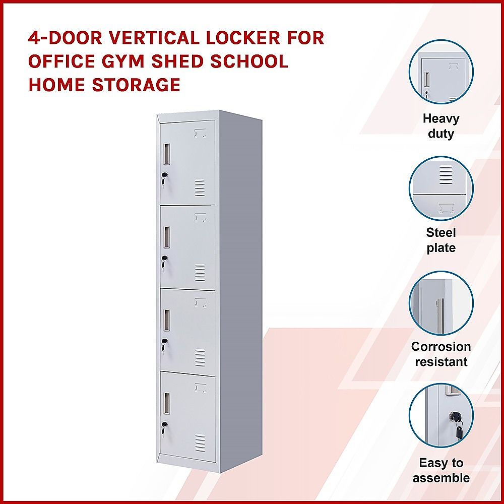 4-Door Vertical Locker for Office Gym Shed School Home Storage — image 5