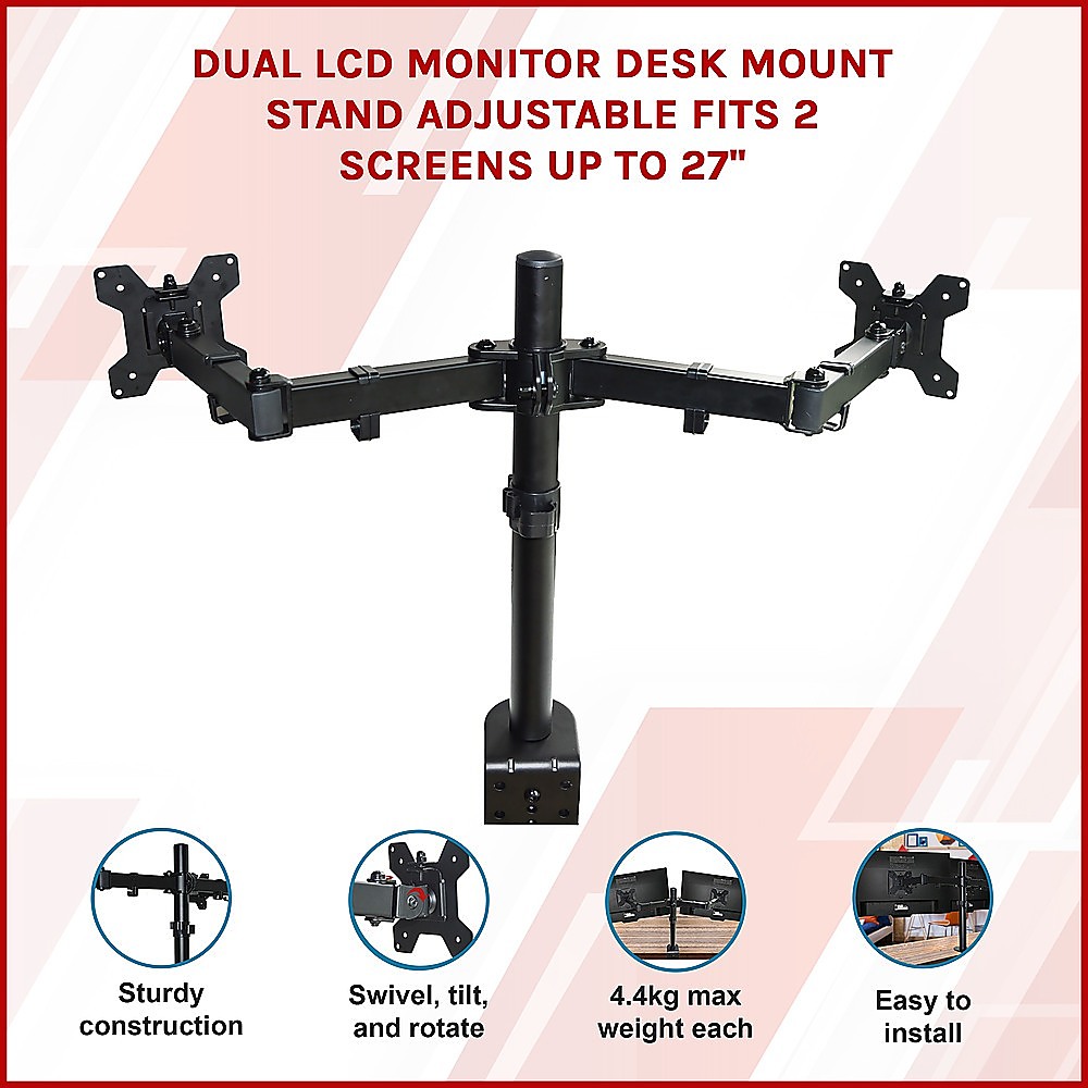 Dual LCD Monitor Desk Mount Stand Adjustable Fits 2 Screens Up To 27" — image 3