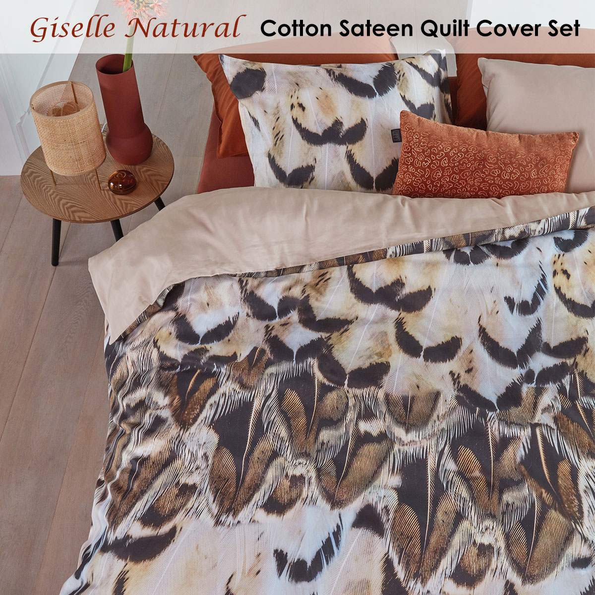 Bedding House Giselle Natural Cotton Sateen Quilt Cover Set King โ image 2
