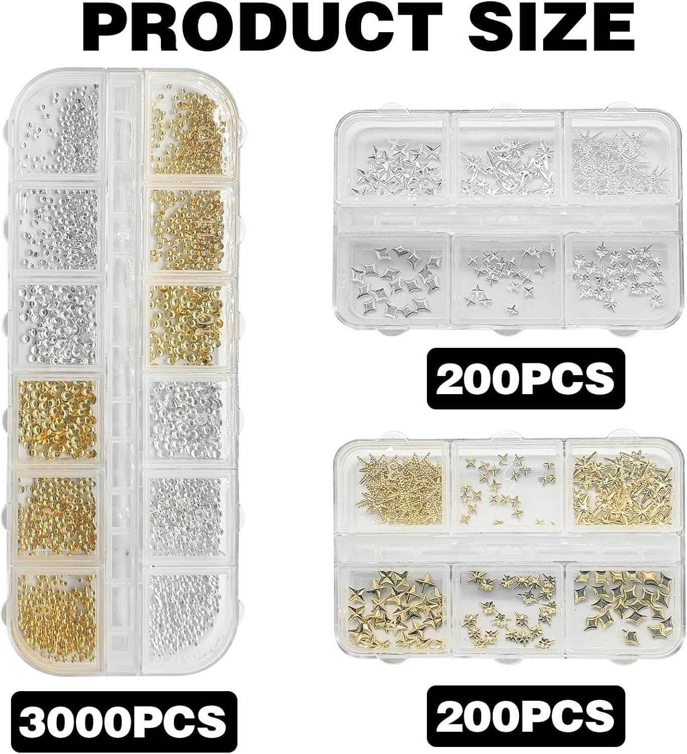 3400 Pack Gold and Silver Star Nail Charms, 3D Metal Nail Art Gems for DIY Manicures, Nail Decoration, Crafts and Salon Accessories โ image 2