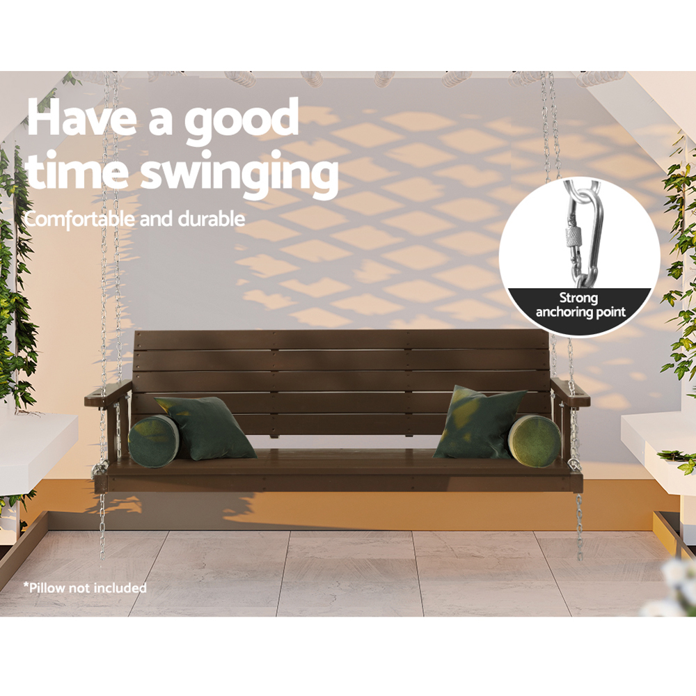Gardeon Porch Swing Chair with Chain Outdoor Furniture 3 Seater Bench Wooden Brown โ image 4