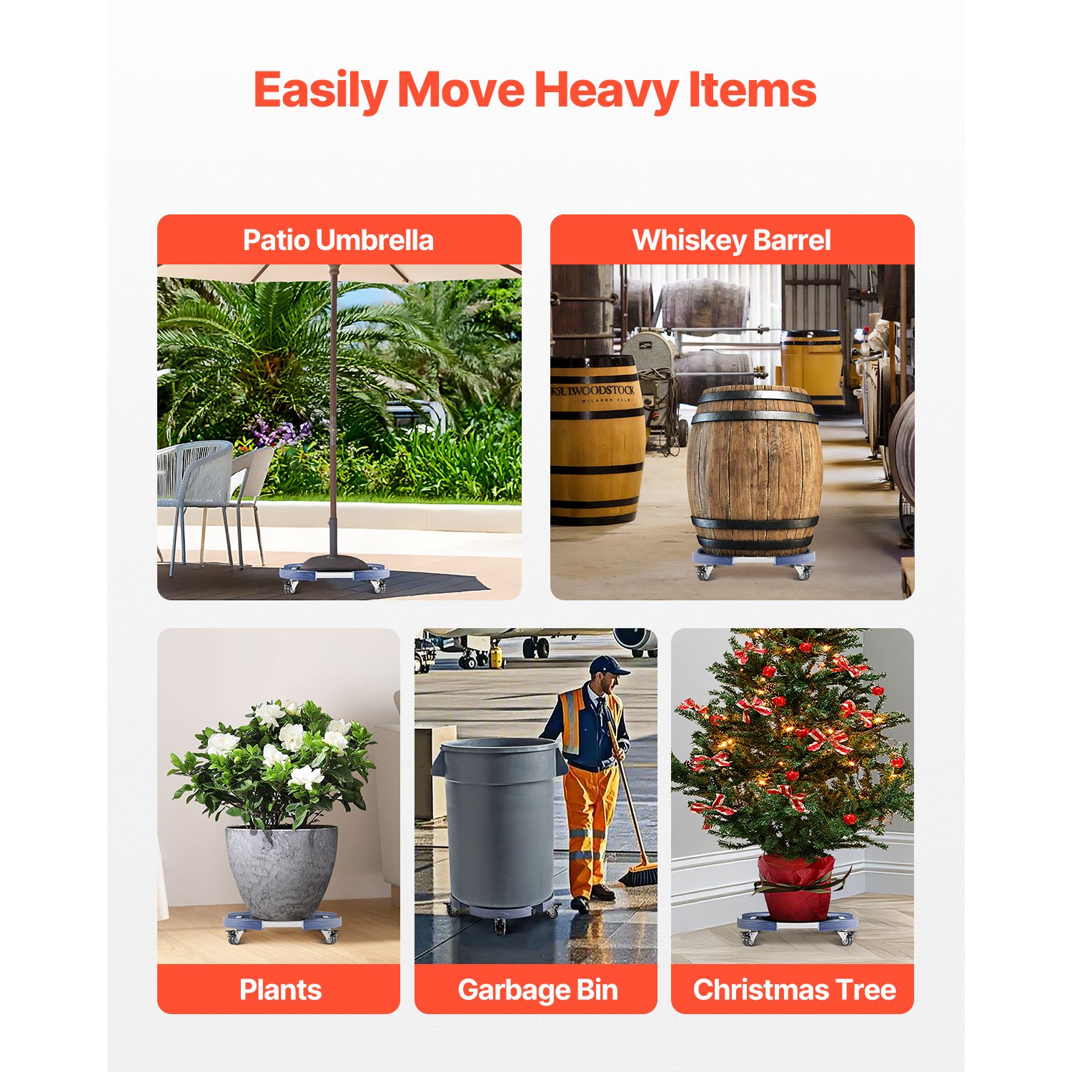 Trash Can Dolly with 4 Lockable Wheels, 440lbs Weight Capacity, Round Trash Can Roller Base, 15-22.8 in Adjustable, Heavy Duty Drum Dolly Plant Caddy — image 5