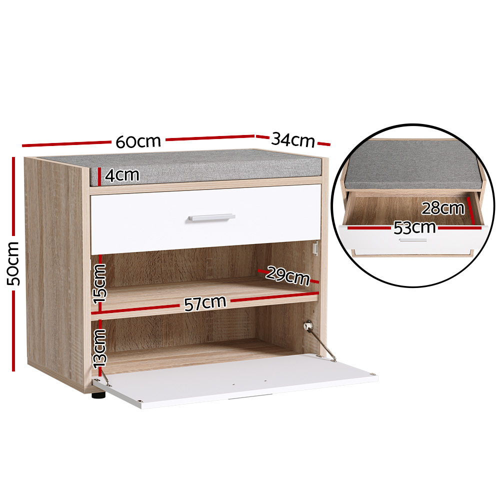 Artiss Shoe Rack Cabinet Bench 8 Pairs White Niva — image 2