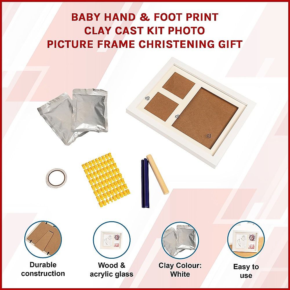 Baby Hand & Foot Print Clay Cast Kit Photo Picture Frame Christening Gift — image 2