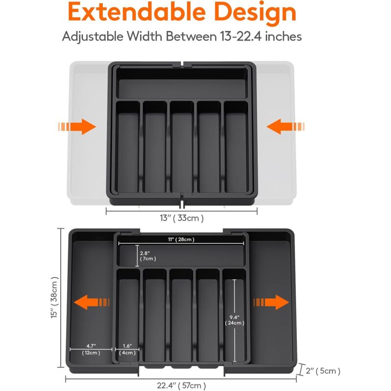 Cutlery Tray, Expandable Utensil Tray For Drawer, Adjustable Drawer Organizer For Kitchen, Compact Plastic Storage For — image 3