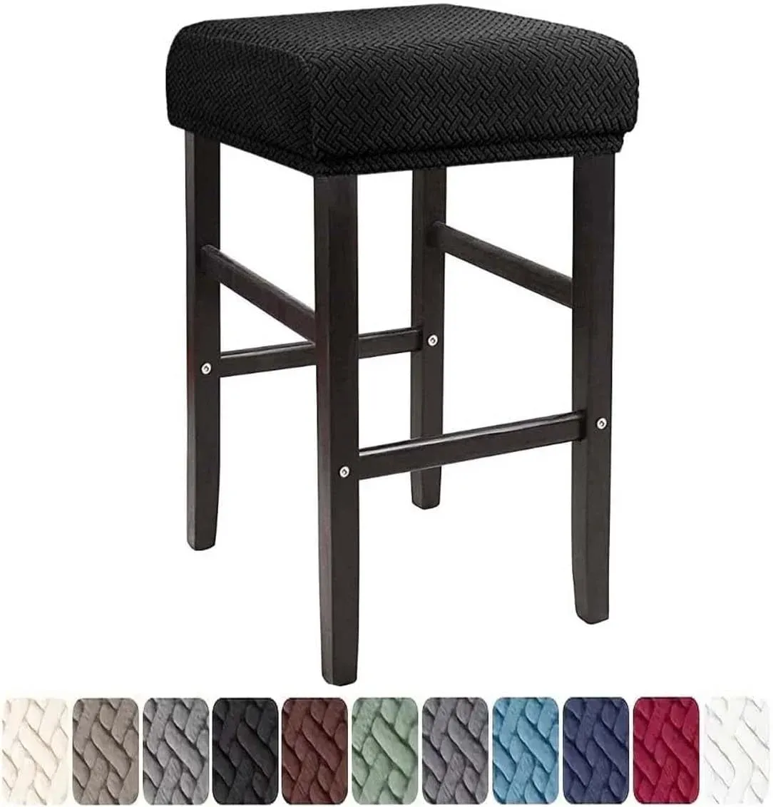 Bar Stool Covers 4 Pack Stretch Washable Rectangle Saddle Stool Slipcovers for Counter and Vanity Stools White, Black