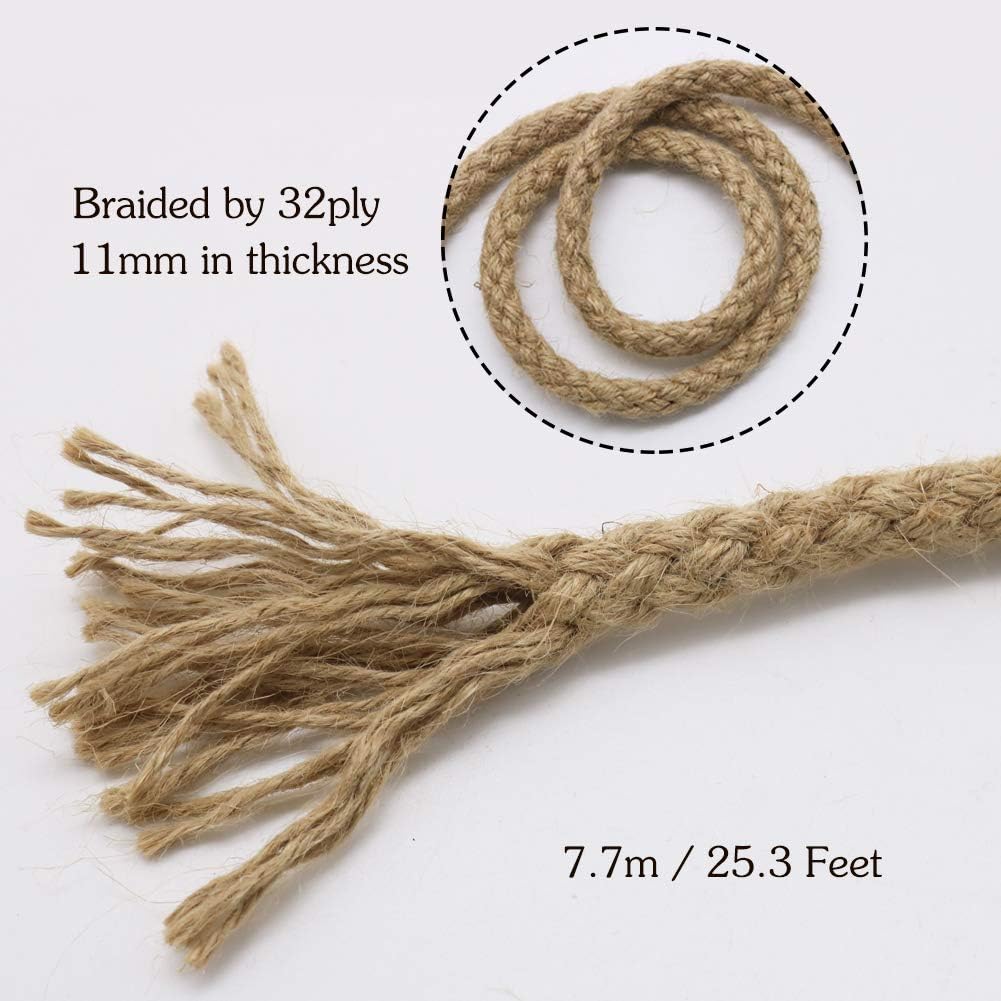 Braided Jute Rope, 25 Feet 11mm Thick Twine Rope for Crafting, Cat Scratching, Gardening, Bundling, Farmhouse Decor, Home Decor β image 3