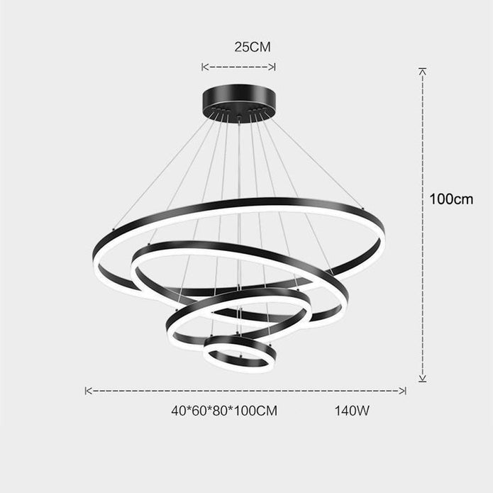 Black 3 Rings Minimalist LED Pendant Light Adjustable Circular Chandelier — image 5