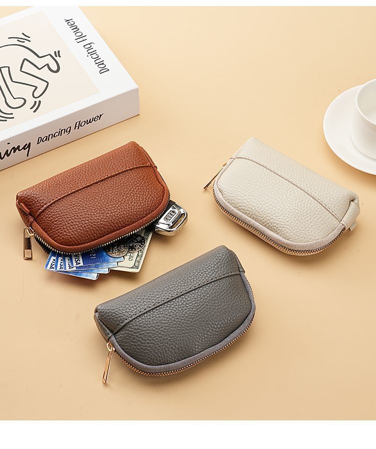 3 Pcs ( 1 Brown+ 1 Grey + 1 Beige) Elegant Faux Leather Coin Purse - Mini Zipper Pouch & Compact Card Holder Wallet — image 4