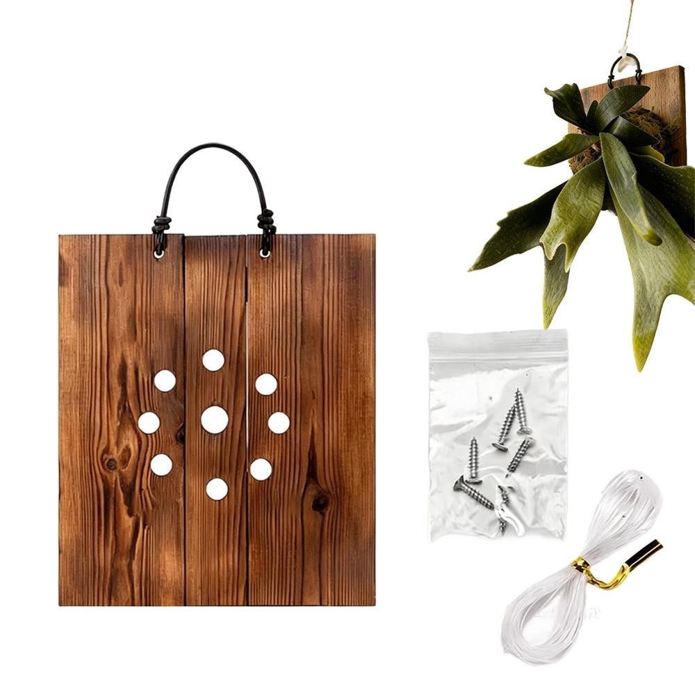 Fern Mount, Wood Rectangular Wall Mounting Plate for Indoor Outdoor, Vertical Hanging Planter Board for Orchids Plants, Fern Mounting Kit for Patio Porch Living Room Hallway