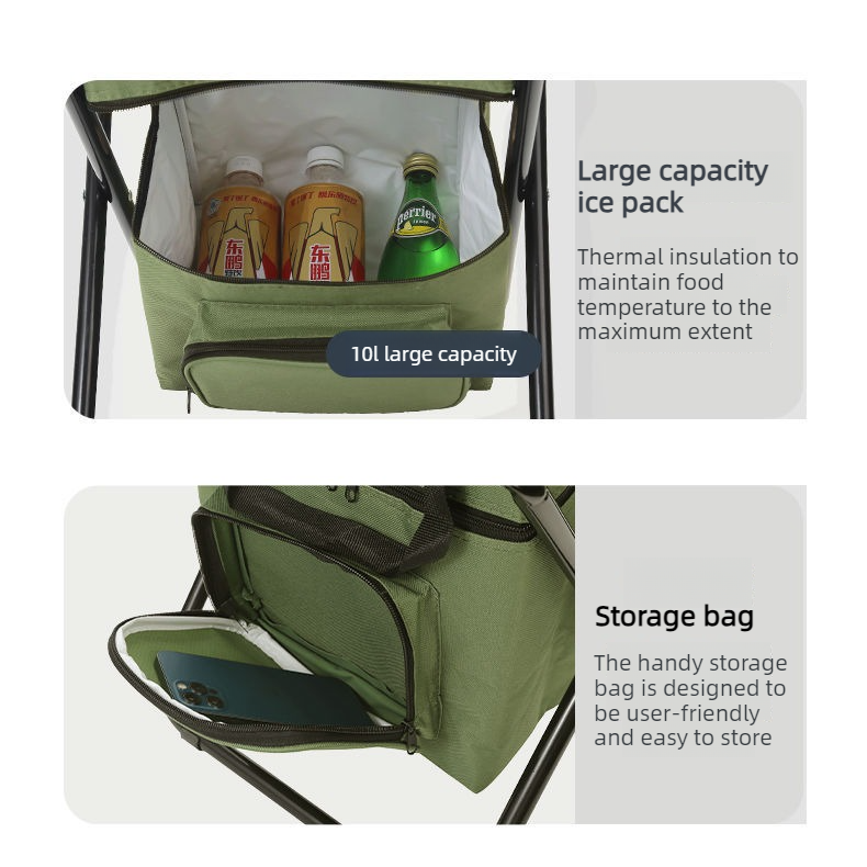 3-in-1 Outdoor Folding Chair with 10L Insulated Cooler, Durable Oxford Fabric, for Camping and Picnics - Blue — image 5